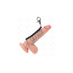 KINK - 7 ANELLI PER PENE IN METALLO DA 3,8 CM A 5 CM COLLEGATI CON PELLE E CATENA IN METALLO 100 CM