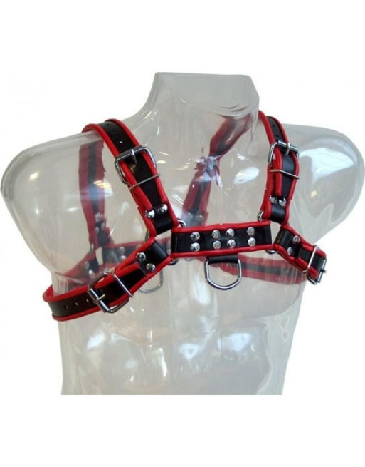 LEATHER BODY - CATENA HARNESS III NERO / ROSSO