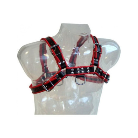 LEATHER BODY - CATENA HARNESS III NERO / ROSSO