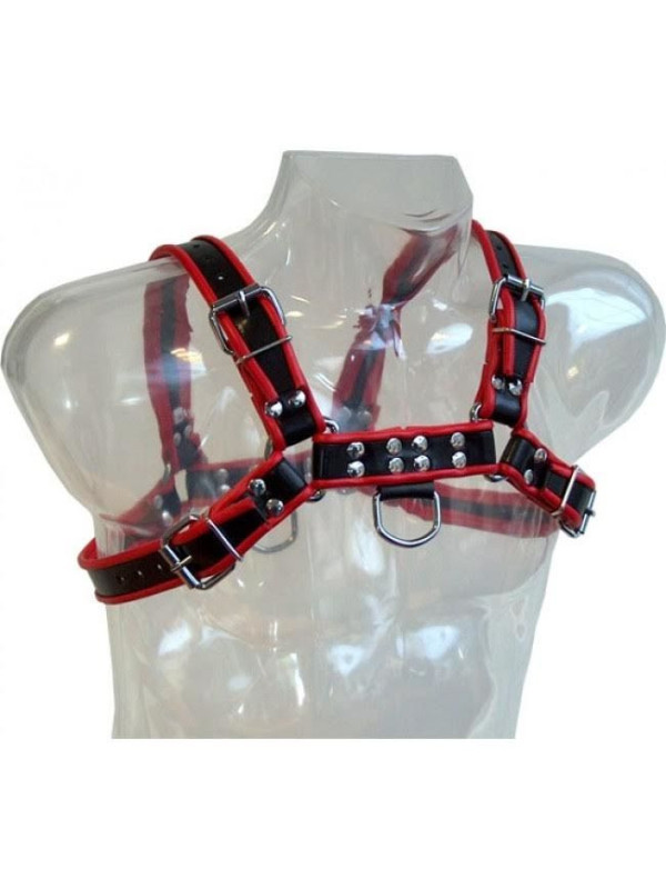 LEATHER BODY - CATENA HARNESS III NERO / ROSSO
