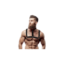 FETISH SUBMISSIVE ATTITUDINE - IMBRACATURA REGOLABILE IN ECOPELLE CON COLLANA PER UOMO