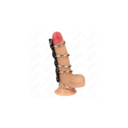 KINK - 5 ANELLI PER PENE IN METALLO DA 3,2 CM A 5 CM COLLEGATI DA PELLE