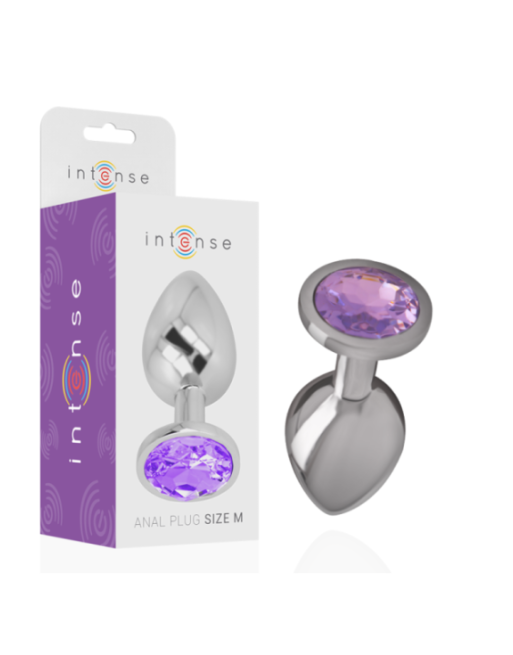 INTENSE - PLUG ANALE IN METALLO ALLUMINIO CON CRISTALLO VIOLA TAGLIA M