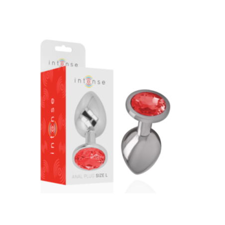 INTENSE - PLUG ANALE IN METALLO ALLUMINIO CON CRISTALLO ROSSO MISURA L