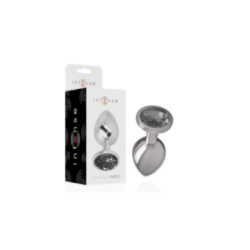 INTENSE - PLUG ANALE IN METALLO ALLUMINIO CON CRISTALLO NERO TAGLIA S