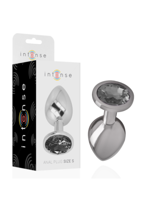 INTENSE - PLUG ANALE IN METALLO ALLUMINIO CON CRISTALLO NERO TAGLIA S