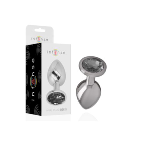 INTENSE - PLUG ANALE IN METALLO ALLUMINIO CON CRISTALLO NERO TAGLIA S