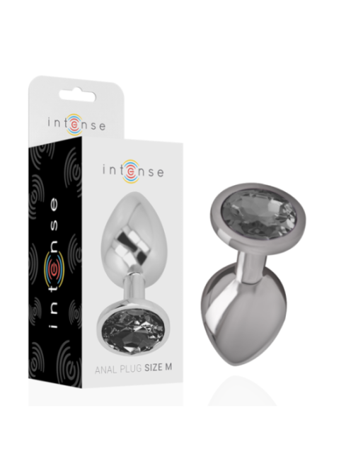 INTENSE - PLUG ANALE IN METALLO ALLUMINIO CON VETRO NERO TAGLIA M