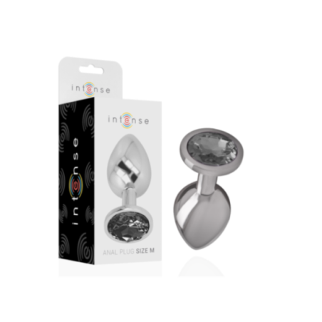 INTENSE - PLUG ANALE IN METALLO ALLUMINIO CON VETRO NERO TAGLIA M