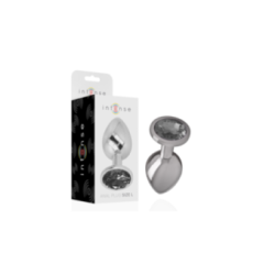 INTENSE - PLUG ANALE IN METALLO ALLUMINIO CON VETRO NERO TAGLIA L