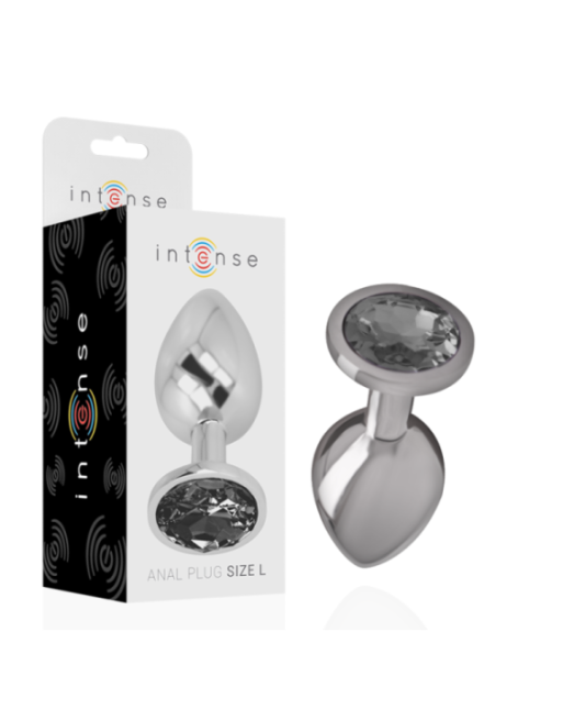 INTENSE - PLUG ANALE IN METALLO ALLUMINIO CON VETRO NERO TAGLIA L