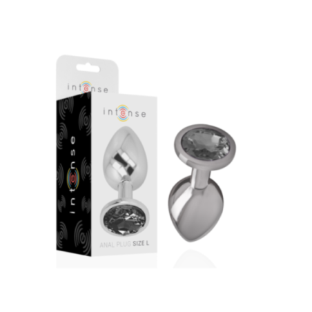 INTENSE - PLUG ANALE IN METALLO ALLUMINIO CON VETRO NERO TAGLIA L