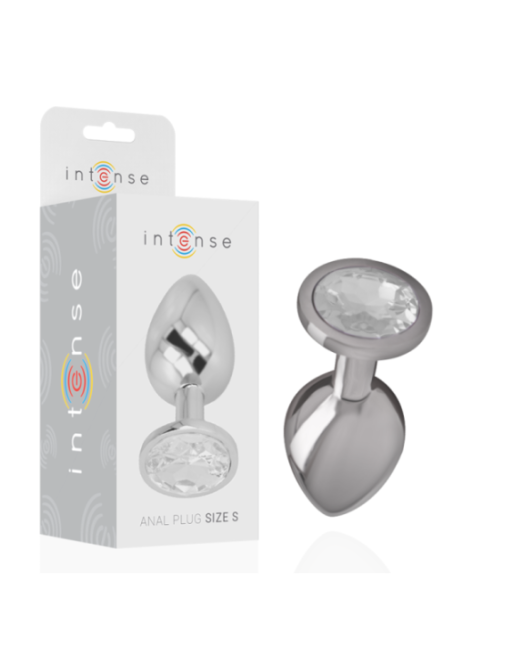 INTENSE - PLUG ANALE IN METALLO ALLUMINIO CON CRISTALLO ARGENTO MISURA S