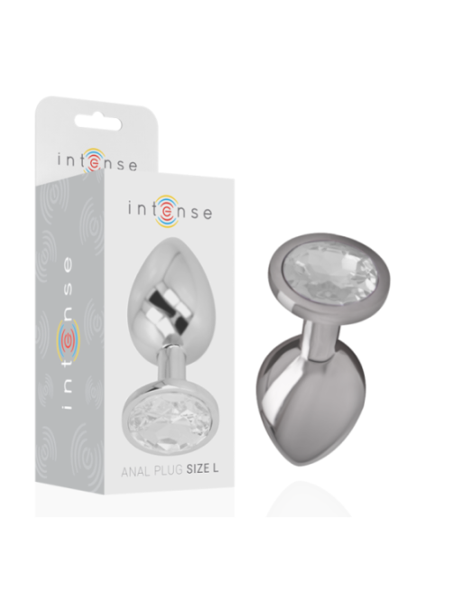 INTENSE - PLUG ANALE IN METALLO ALLUMINIO CON CRISTALLO ARGENTO MISURA L