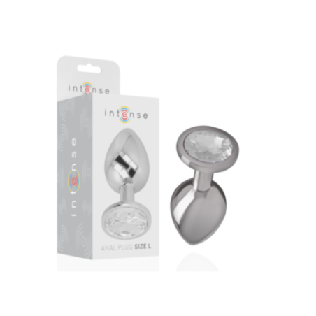 INTENSE - PLUG ANALE IN METALLO ALLUMINIO CON CRISTALLO ARGENTO MISURA L