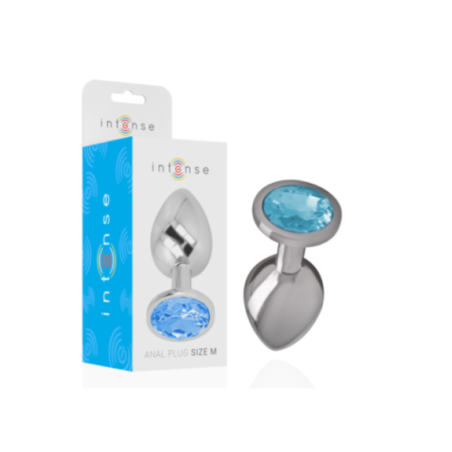 INTENSE - PLUG ANALE IN METALLO ALLUMINIO CON VETRO BLU TAGLIA M