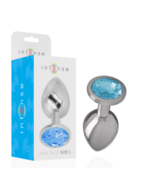 INTENSE - PLUG ANALE IN METALLO ALLUMINIO CON CRISTALLO BLU TAGLIA L