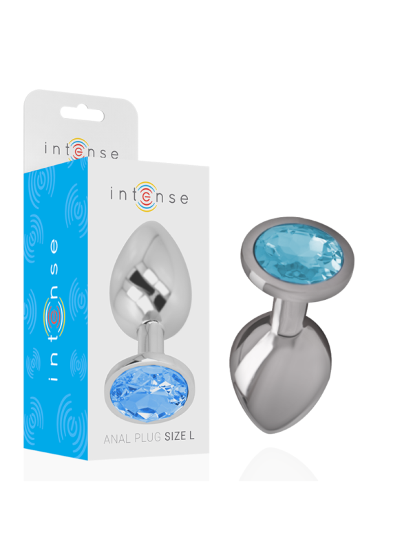 INTENSE - PLUG ANALE IN METALLO ALLUMINIO CON CRISTALLO BLU TAGLIA L
