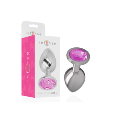INTENSE - PLUG ANALE IN METALLO ALLUMINIO CON CRISTALLO ROSA MISURA L