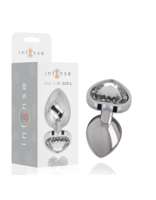 INTENSE - PLUG ANALE METALLO ALLUMINIO BIANCO CUORE TAGLIA L