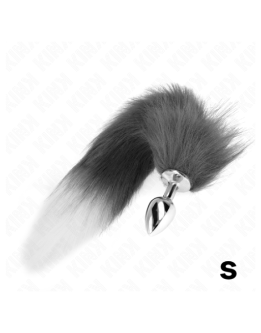 KINK - PLUG ANALE TAGLIA S 7 X 3 CM CON CODA SINTETICA 40 CM GRIGIO E BIANCO