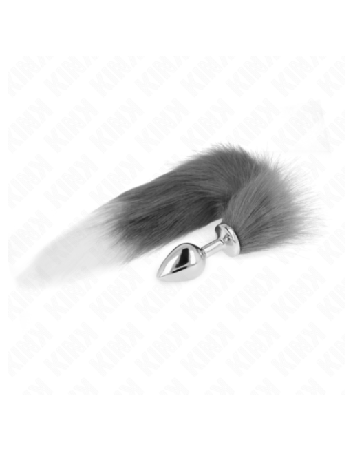 KINK - PLUG ANALE MISURA M 8 X 3,5 CM CON CODA SINTETICA 40 CM GRIGIO E BIANCO
