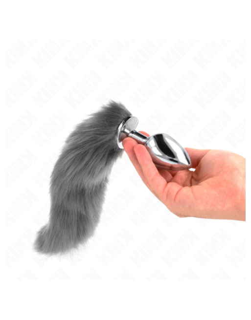 KINK - PLUG ANALE L 10 X 4 CM CON CODA SINTETICA 40 CM GRIGIO E BIANCO