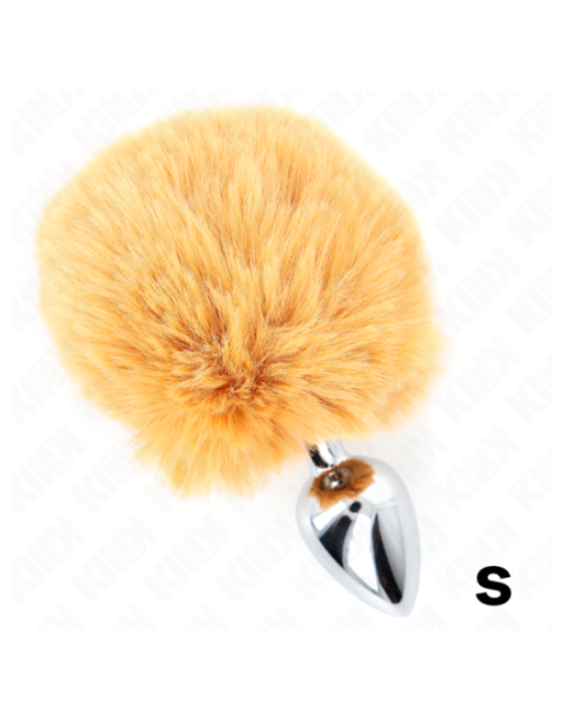 KINK - SPINA IN ACCIAIO INOSSIDABILE 7 x 3 CM CON CODA DI CONIGLIO IN ECOPELLICCIA BEIGE 8 CM
