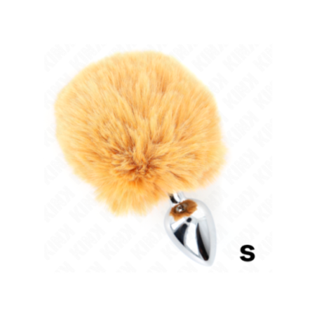 KINK - SPINA IN ACCIAIO INOSSIDABILE 7 x 3 CM CON CODA DI CONIGLIO IN ECOPELLICCIA BEIGE 8 CM