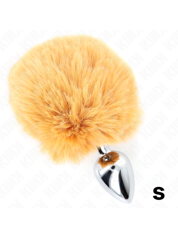 KINK - SPINA IN ACCIAIO INOSSIDABILE 7 x 3 CM CON CODA DI CONIGLIO IN ECOPELLICCIA BEIGE 8 CM
