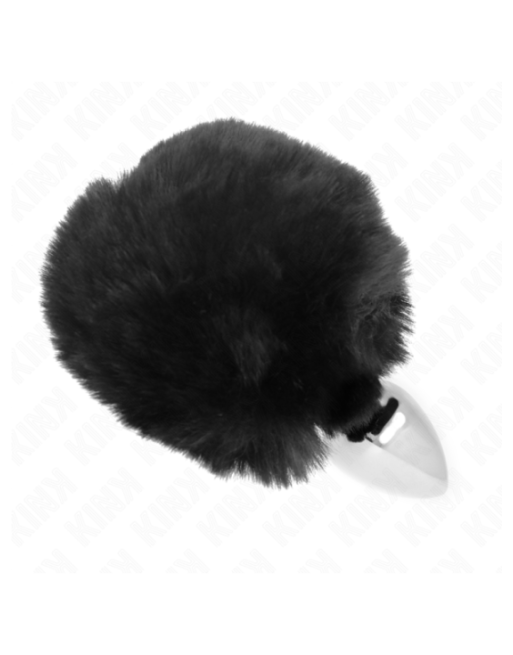 KINK - SPINA IN ACCIAIO INOSSIDABILE 7 x 3 CM CON CODA DI CONIGLIO IN ECOPELLICCIA NERA 8 CM