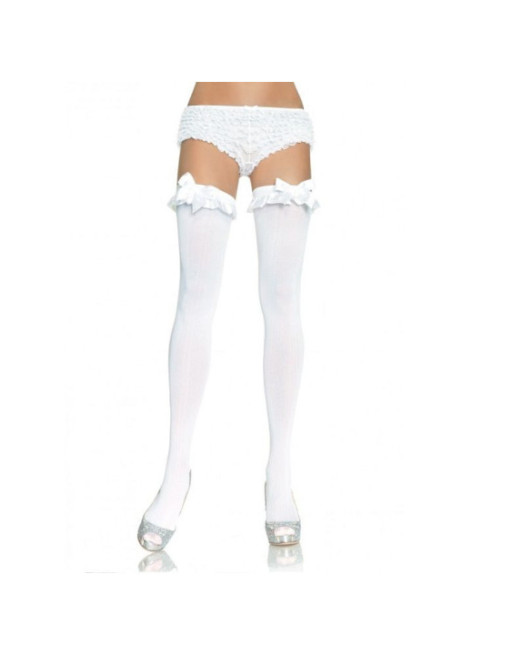 LEG AVENUE - COLLANT BIANCO OPACO CON FINITURA VOLANT E FIOCCO