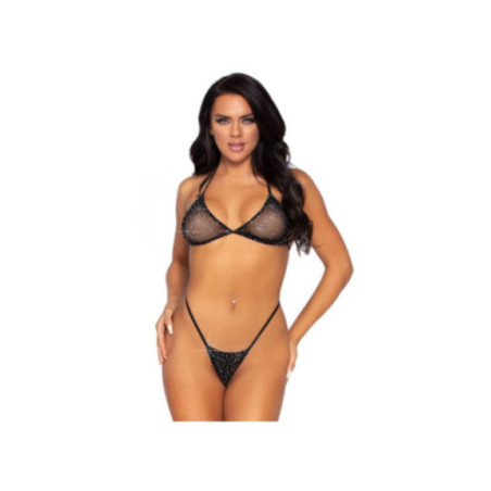 LEG AVENUE - TOP BIKINI A RETE E G-STRING TAGLIA UNICA