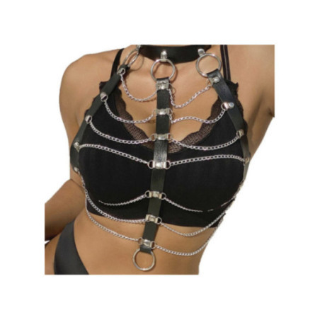 SUBBLIME - PETTORALE CATENE IN PELLE NERA TAGLIA UNICA