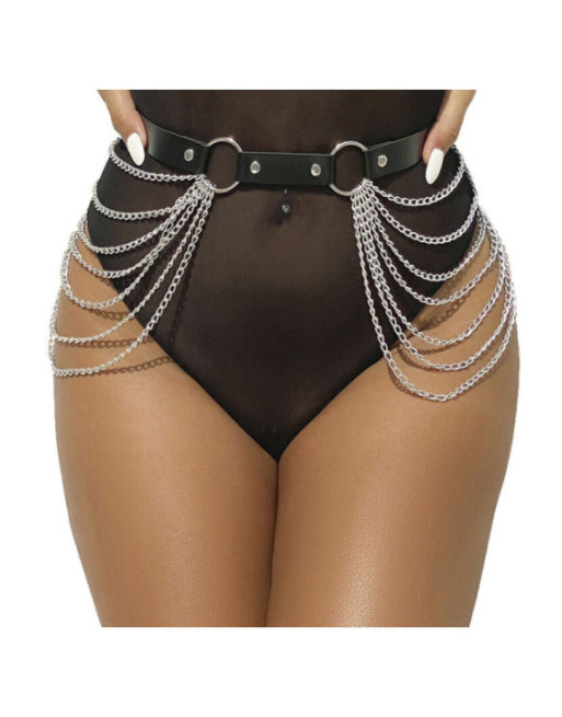 SUBBLIME - CINTURA CON CATENA IN PELLE NERA TAGLIA UNICA