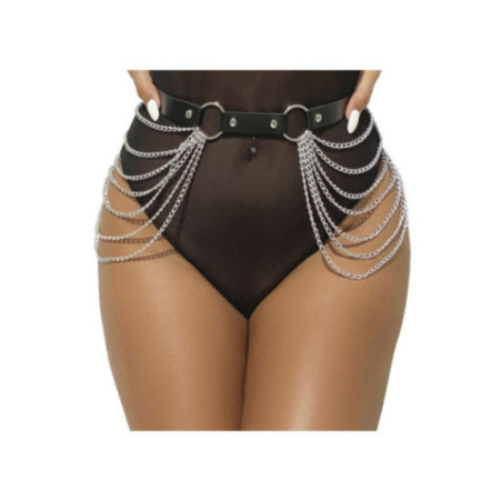 SUBBLIME - CINTURA CON CATENA IN PELLE NERA TAGLIA UNICA