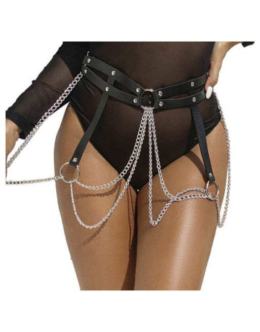 SUBBLIME - ANELLO IN PELLE CATENA ??CINTURA NERA TAGLIA UNICA