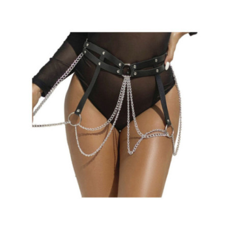 SUBBLIME - ANELLO IN PELLE CATENA ??CINTURA NERA TAGLIA UNICA