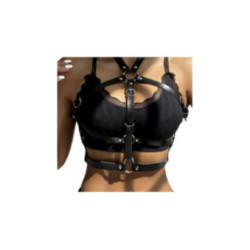 SUBBLIME - PETTORINA CON ANELLO IN PELLE NERA TAGLIA UNICA