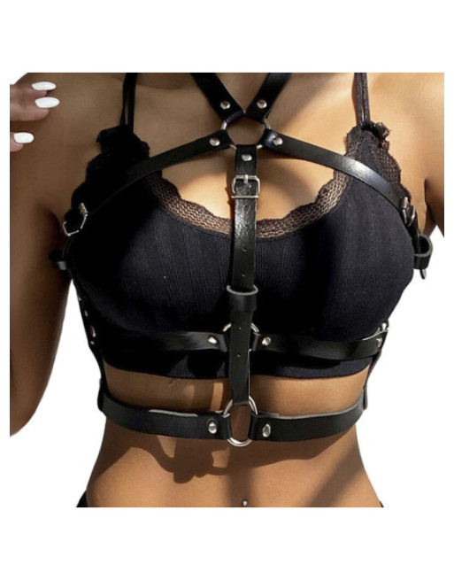 SUBBLIME - PETTORINA CON ANELLO IN PELLE NERA TAGLIA UNICA