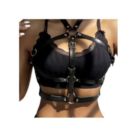 SUBBLIME - PETTORINA CON ANELLO IN PELLE NERA TAGLIA UNICA