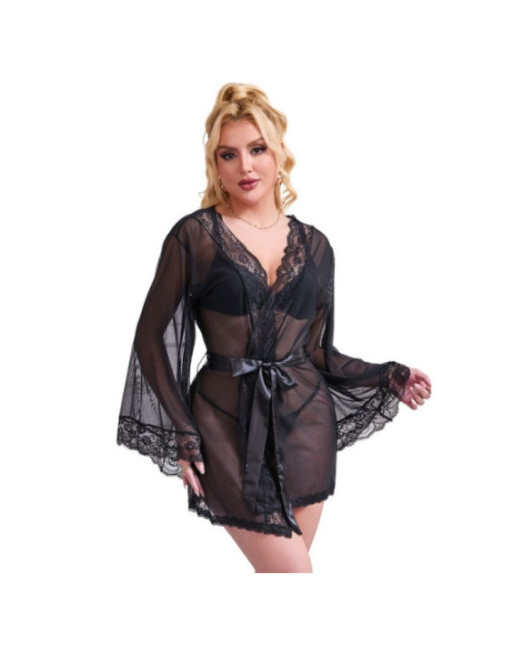 SUBBLIME - VESTAGLIA IN TESSUTO TRASPARENTE CON DETTAGLI IN PIZZO NERO L/XL