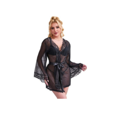 SUBBLIME - VESTAGLIA IN TESSUTO TRASPARENTE CON DETTAGLI IN PIZZO NERO L/XL