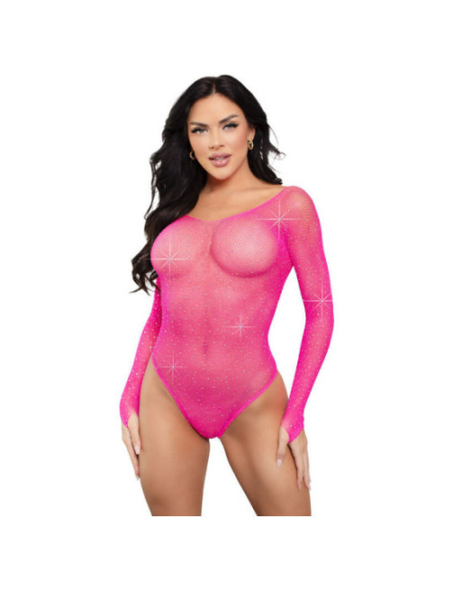 LEG AVENUE - BODY MANICA LUNGA CRISTALLIZZATO FUCSIA