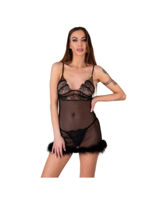 LIVCO CORSETTI FASHION - SET ZERUNAM BABYDOLL + PERIZOMA NERO