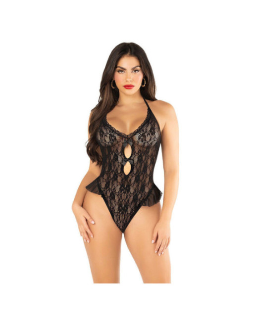LEG AVENUE - BODY CON FIOCCO E VOLANT NERO TAGLIA UNICA