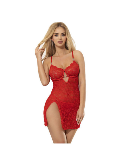SUBBLIME - 954215 BABYDOLL IN PIZZO CON SPALLINE REGOLABILI ROSSO L/XL