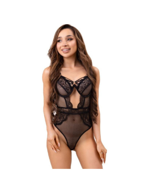 LIVCO CORSETTI FASHION - PAULA LC 20209 BODY CON DECORI IN PIZZO NERO S/M