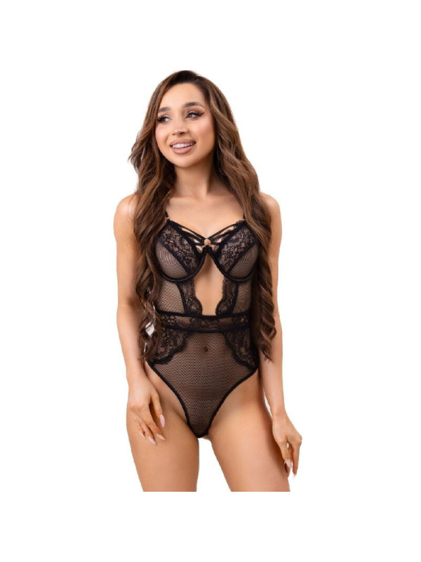 LIVCO CORSETTI FASHION - PAULA LC 20209 BODY CON DECORI IN PIZZO NERO S/M