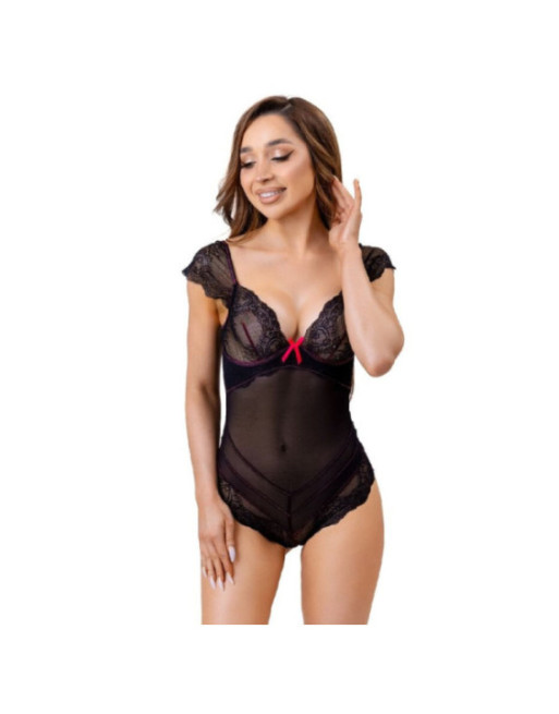 LIVCO CORSETTI FASHION - EVELYN LC 20243 BODY CON PROFILI IN PIZZO E TRASPARENZE NERO S/M